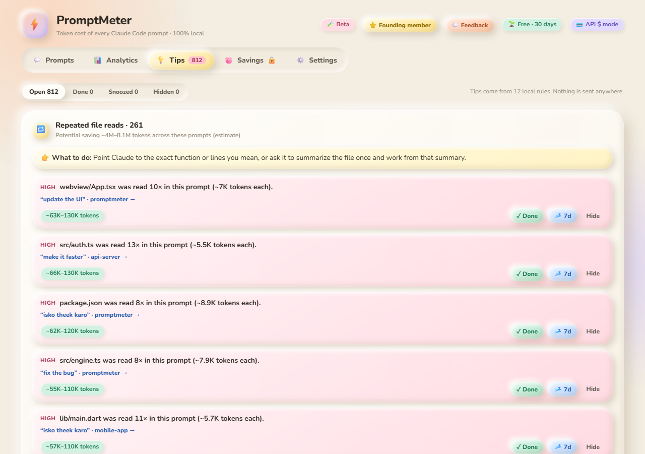 Tips grouped by habit with potential savings